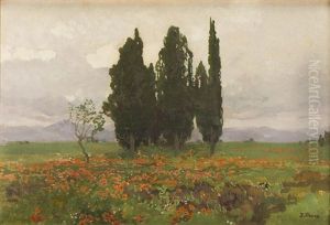 Italian Landscape With Cypresses by Ivan Trusz