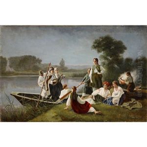 Ukranian Villagers Along The Shore