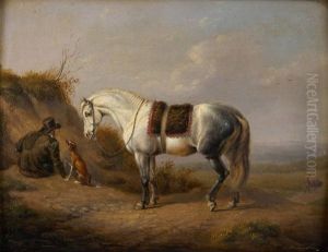 Cavalier Et Son Chien Sur Fond De Paysage by Charles Philogene Tschaggeny