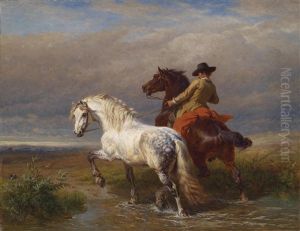 Reiter Mit Schimmel An Der Furt
