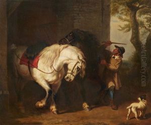 Horses By A Stable