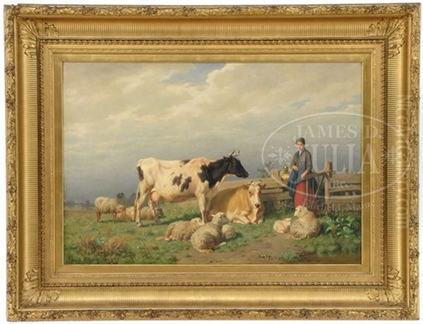 Milkmaid Entering A Field With Cows And Sheep - view 1