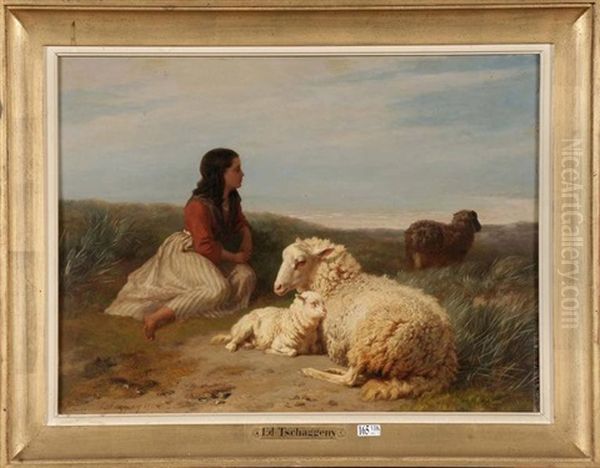 Bergere Et Son Troupeau Dans Les Dunes - view 1