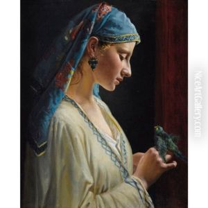 Jeune Femme A La Perruche by Frederic Pierre Tschaggeny