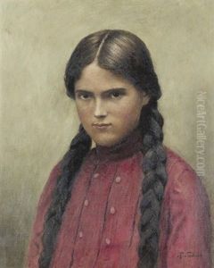 Portrat Eines Madchens Mit Langen Zopfen by Rudolf Tschan