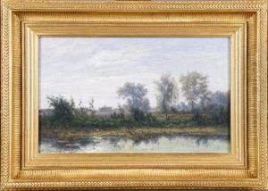 Paysage Avec Etang Et Personnages by Theodore Antoine Tscharner