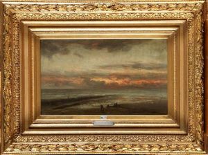 Bord De Mer Au Coucher Du Soleil by Theodore Antoine Tscharner