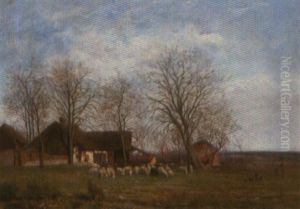 Landschap Met Hoeve En Schapen by Theodore Antoine Tscharner