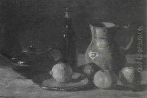 Fruchtestilleben Mit Weinflasche, Krug Und Teekanne by Klothilde Tschuppik