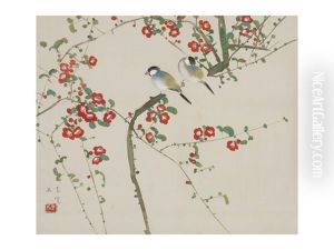 Japanese Quince And Birds by Bakusen Tsuchida