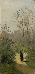 Spazierganger Im Park An Der Ilm In Weimar by Paul Wilhelm Tuebbecke