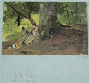 Drei Damen Bei Der Nadelarbeit Im Wald by Paul Wilhelm Tuebbecke