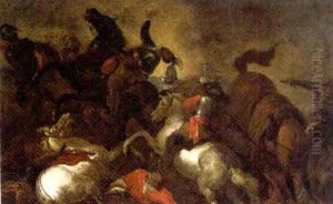 A Cavalry Skirmish (+ Cavalrymen After A Battle, Pair) by Giovanni Tuccari