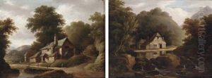Figure By A Woodland Cottage (+ Figures By A Cottage Near A Stream; 2 Works) by John Wallace Tucker