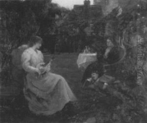 A Garden Scene With Figures by Tudor St. George Tucker