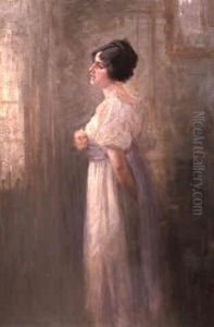 Girl In White Dress With Blue Sash & Wearing A Pink Flower