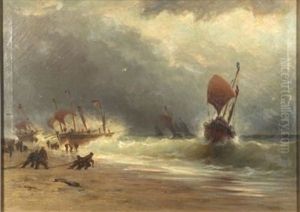 The Stranding Of Fishing Boats At Hastings, England by Stephen Salisbury Tuckerman
