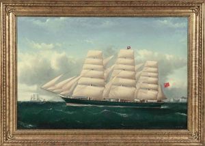 Portrait Of A Three-masted Vessel by Frederick Tudgay