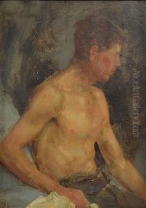 Study Of Young Man On The Beach (2 Works) by Henry Scott Tuke