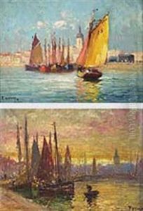 Harbour At Dusk (+ Summer Sail, Smaller; 2 Works) by Sydney Strickland Tully