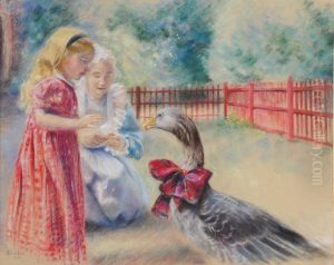 Les Enfants Jouant Avec L""""oie by Marie Louise Catherine Breslau