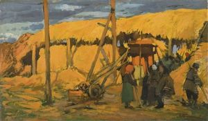 Threshing by Leonard (Leonid) Viktorovich Turzhansky