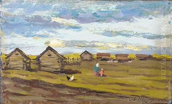 Family Scene Before The Huts - view 1