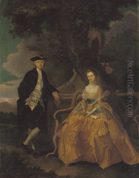 Portrait Of Richard Burney Of Barborne Lodge And His Wife In A Landscape - view 1