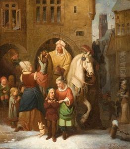 Der Heilige Nikolaus Verteilt Seine Gaben by Friedrich (Fritz) Tueshaus