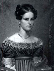 Young Lady In A Shadow-striped Rose Gown With Lace Collar   And Sleeves: A Wedding Portrait Of Miss Frances Atkins by Abraham G. D. Tuthill