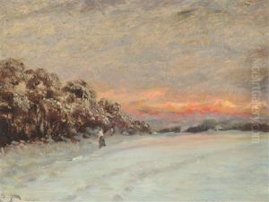Winterscape At Sundown by Laurits Regner Tuxen