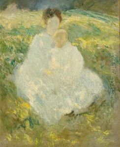 Portrait Of Mrs. Twachtman And Her Son Godfrey by John Henry Twachtman