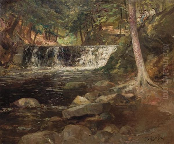 Forest Interior With Stream And Waterfall - view 1