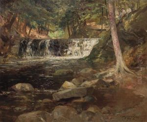 Forest Interior With Stream And Waterfall by Bayard Henry Tyler