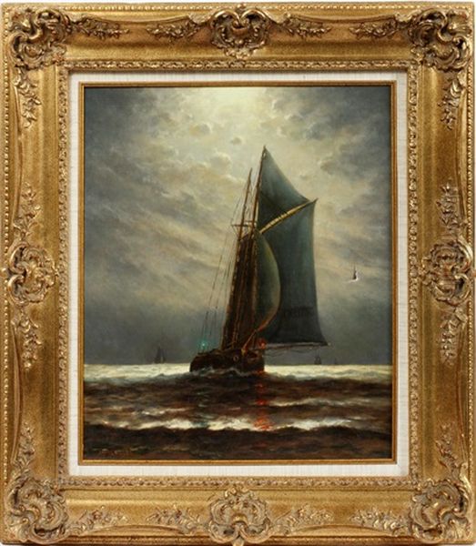 Sailing Ship @ Depicting A Sailing Ship In Moonlight - view 1