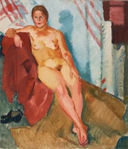 Model On A Red Textile by Nikolai Andreevich Tyrsa
