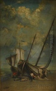 Two Sailing Vessels On The Sand