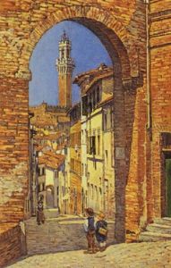 Scorcio Di Siena Con Bambini by Romolo Ubertalli
