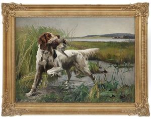Engelsk Setter Med Stokkand I Munnen by Karl Kristian Uchermann