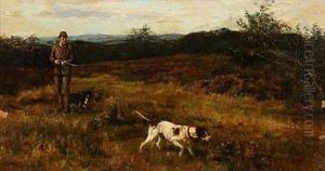 Norwegian Landscape With A Hunter With His Dog by Karl Kristian Uchermann
