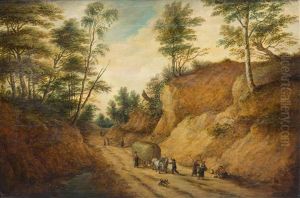 A Hilly Landscape With Peasants And A Hay Wain
