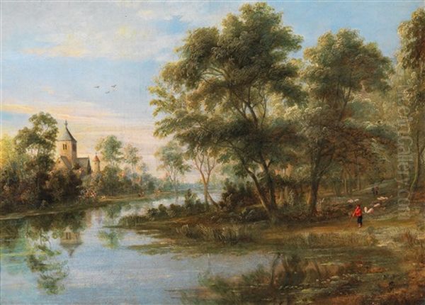 A Wooded River Landscape With A Shepherd - view 1