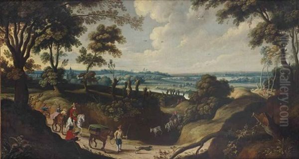 An Extensive Landscape With Travellers On A Sandy Path - view 1