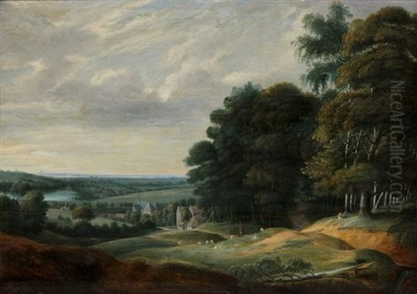 Vast Landscape At The Fringe Of The Wood With Church And Houses - view 1