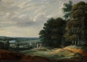 Vast Landscape At The Fringe Of The Wood With Church And Houses