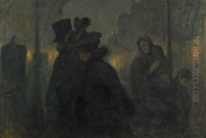 Nachtlicher Boulevard Mit Elegantem Paar by Geza Udvary