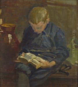 Studie Eines Lesenden Knaben Neben Einem Tonernen Krug by Fritz von Uhde