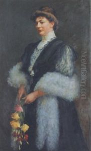 Eine Vornehmer Dame Mit Federboa Und Blumenstraus Eine Vornehmer Dame Mit Federboa Und Blumenstraus