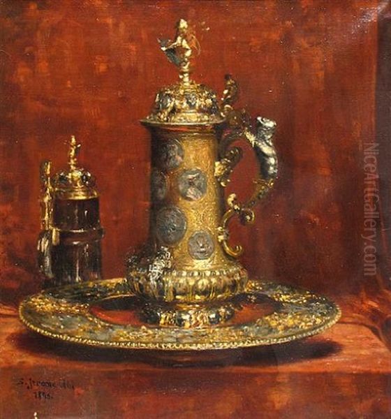 Still Life With A Beer Stein On A Gold Platter - view 1