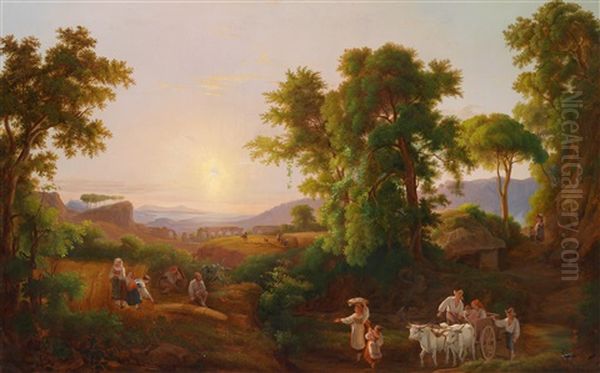 Weite Arkadische Landschaft Mit Bauern - view 1